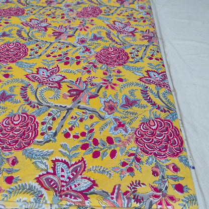 Yellow Rani floral cotton cambric width 44 inches- Fabric per meter
