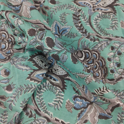 Teal floral cotton cambric width 44 inches- Fabric per meter