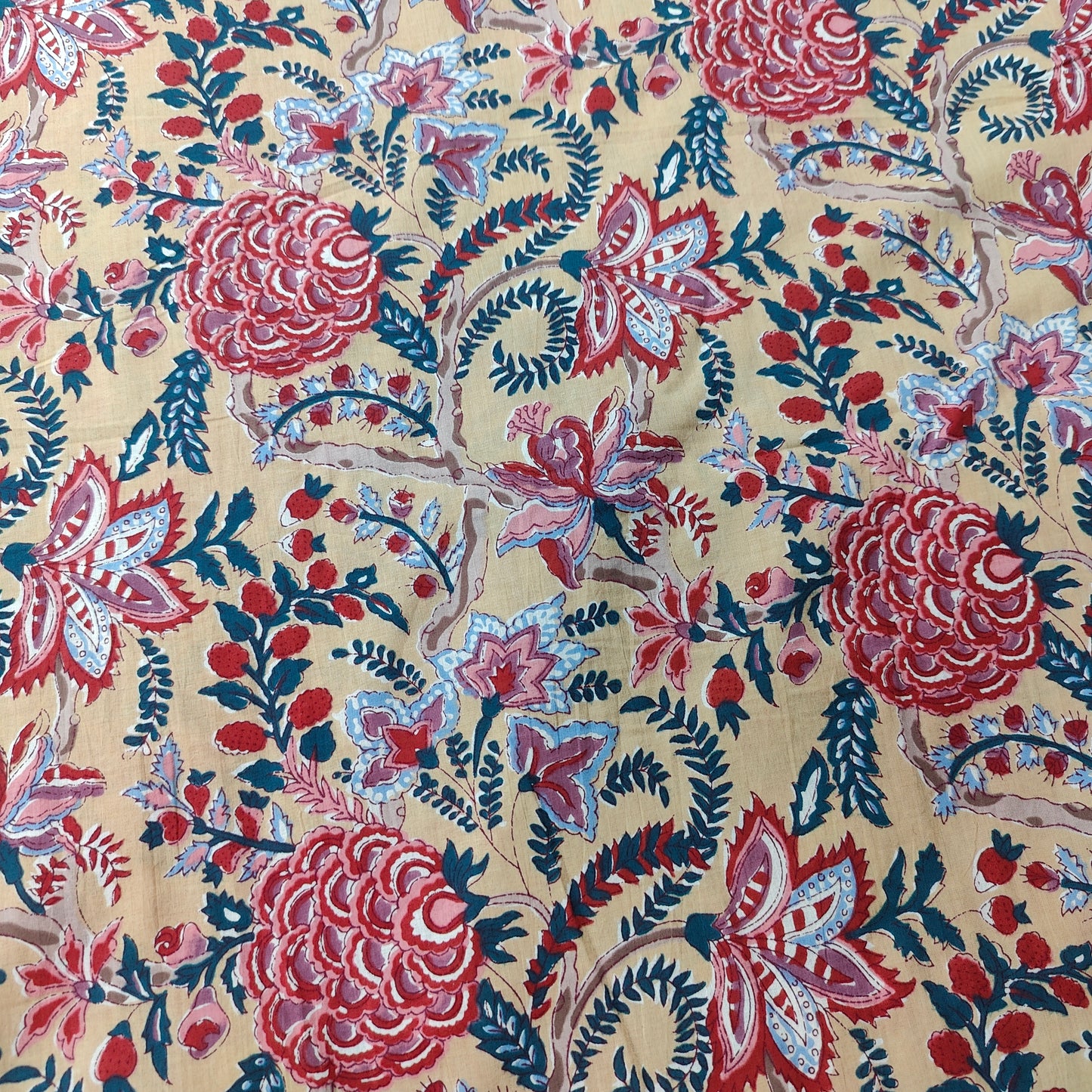 Peach floral cotton cambric width 44 inches- Fabric per meter