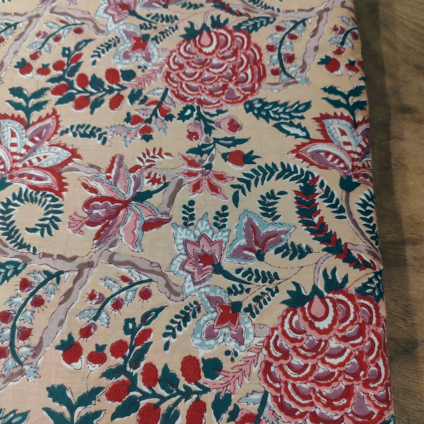 Peach floral cotton cambric width 44 inches- Fabric per meter