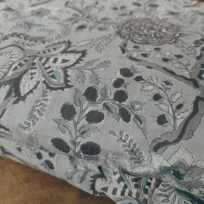 Grey floral cotton cambric width 44 inches- Fabric per meter