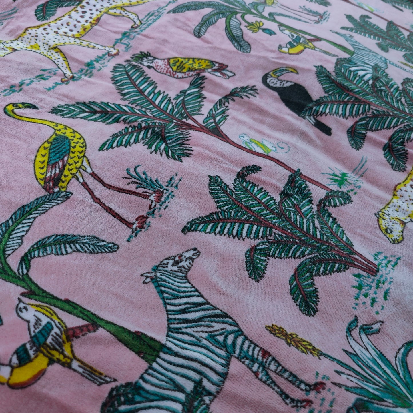 Jungle Print Velvet fabric for upholstery- Baby Pink