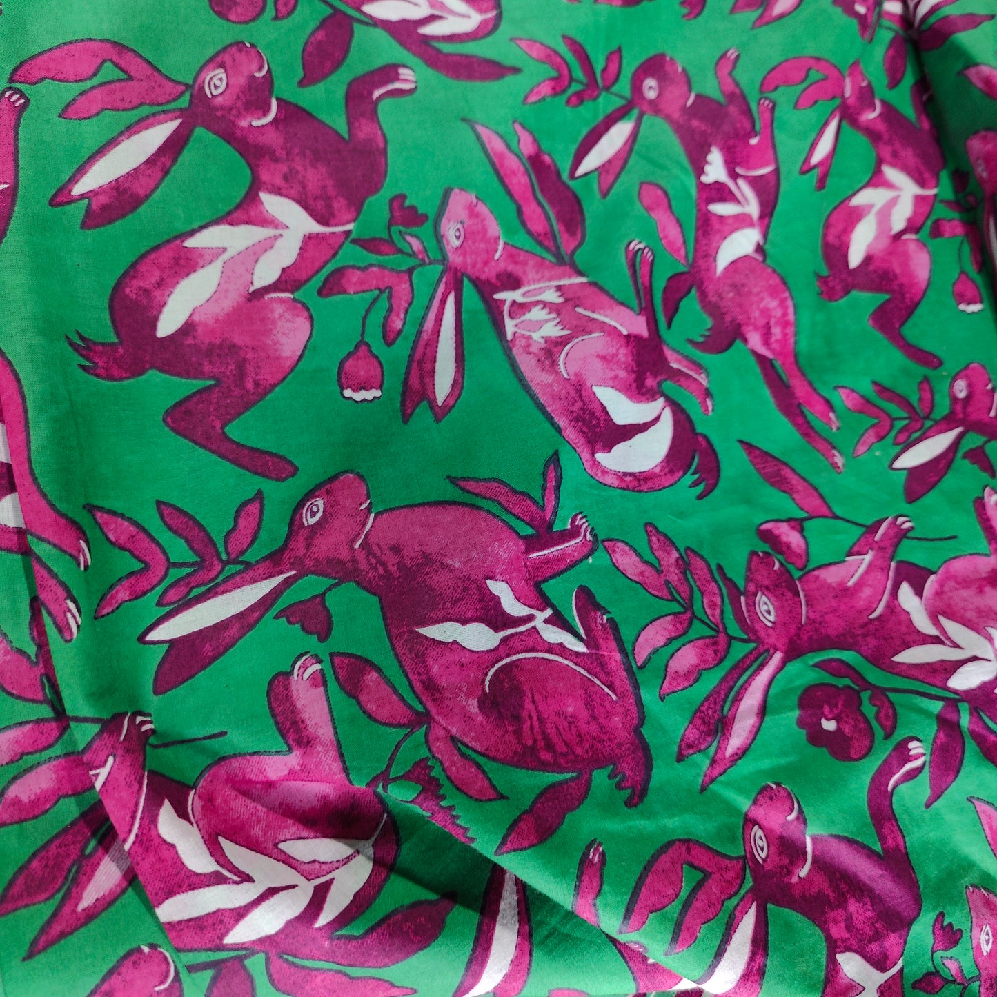 Wild Rabbit cambric fabric 44 inches width- Green and Pink