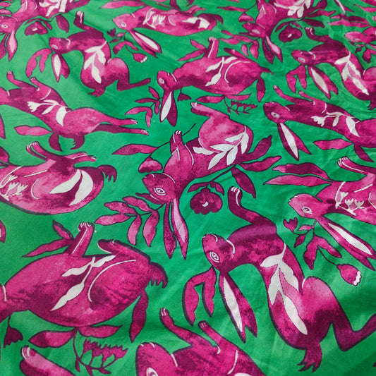 Wild Rabbit cambric fabric 44 inches width- Green and Pink