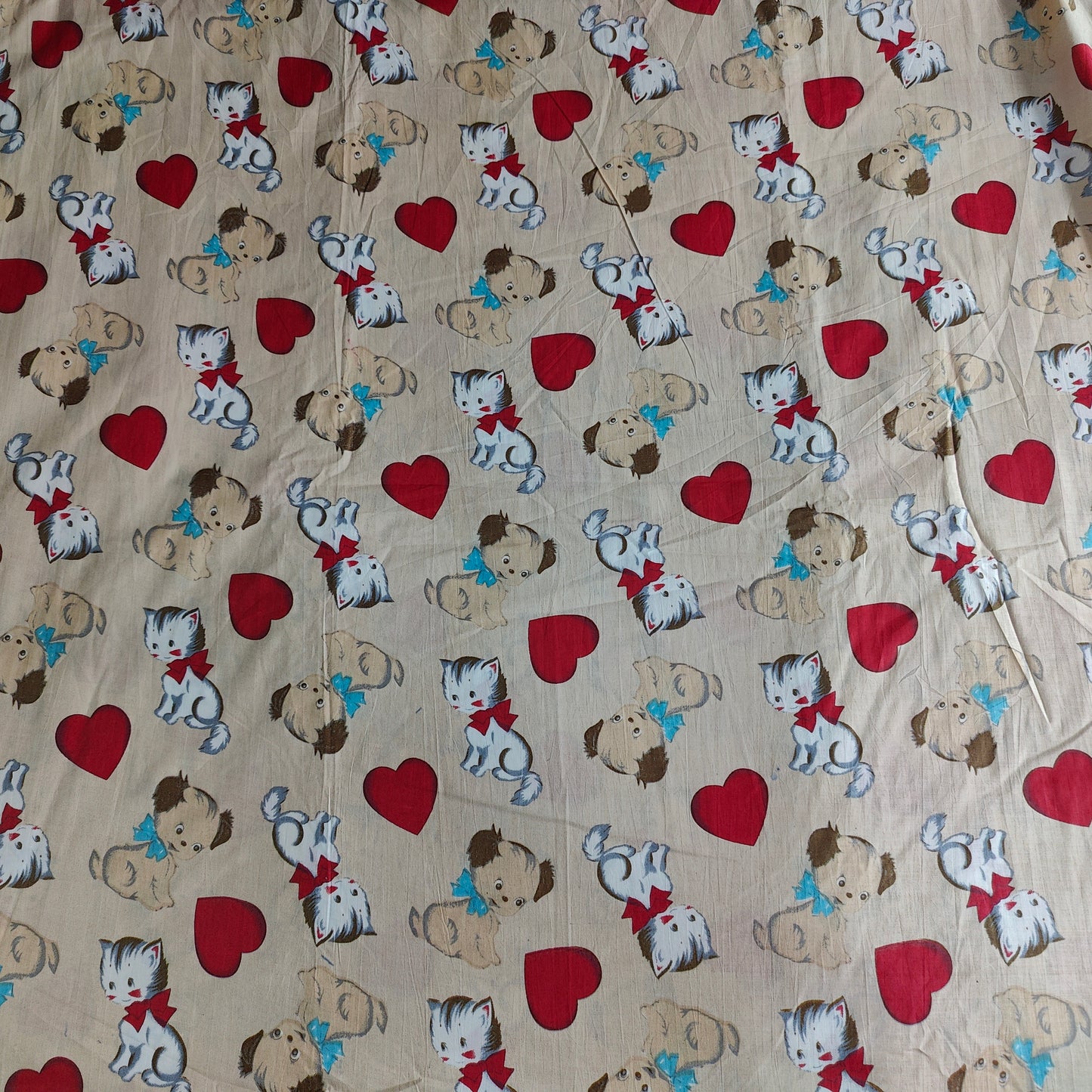 Puppy Love Beige Cotton cambric 44 inches width Fabric per meter
