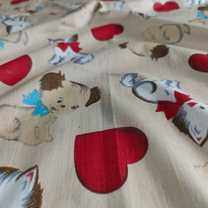 Puppy Love Beige Cotton cambric 44 inches width Fabric per meter