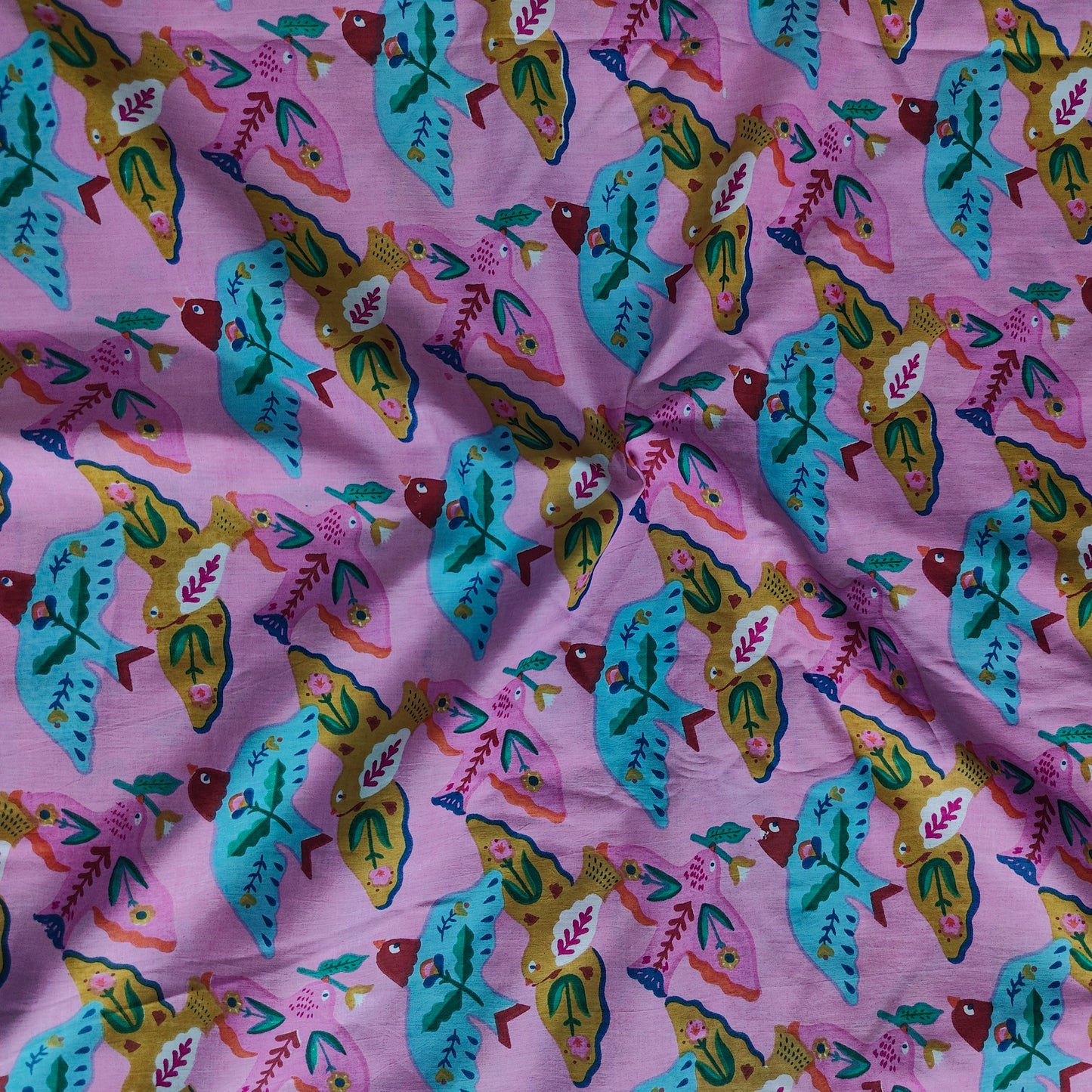 Lil Birdy Pink Cotton cambric 44 inches width Fabric per meter
