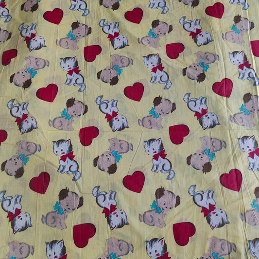 Puppy Love yellow Cotton cambric 44 inches width Fabric per meter