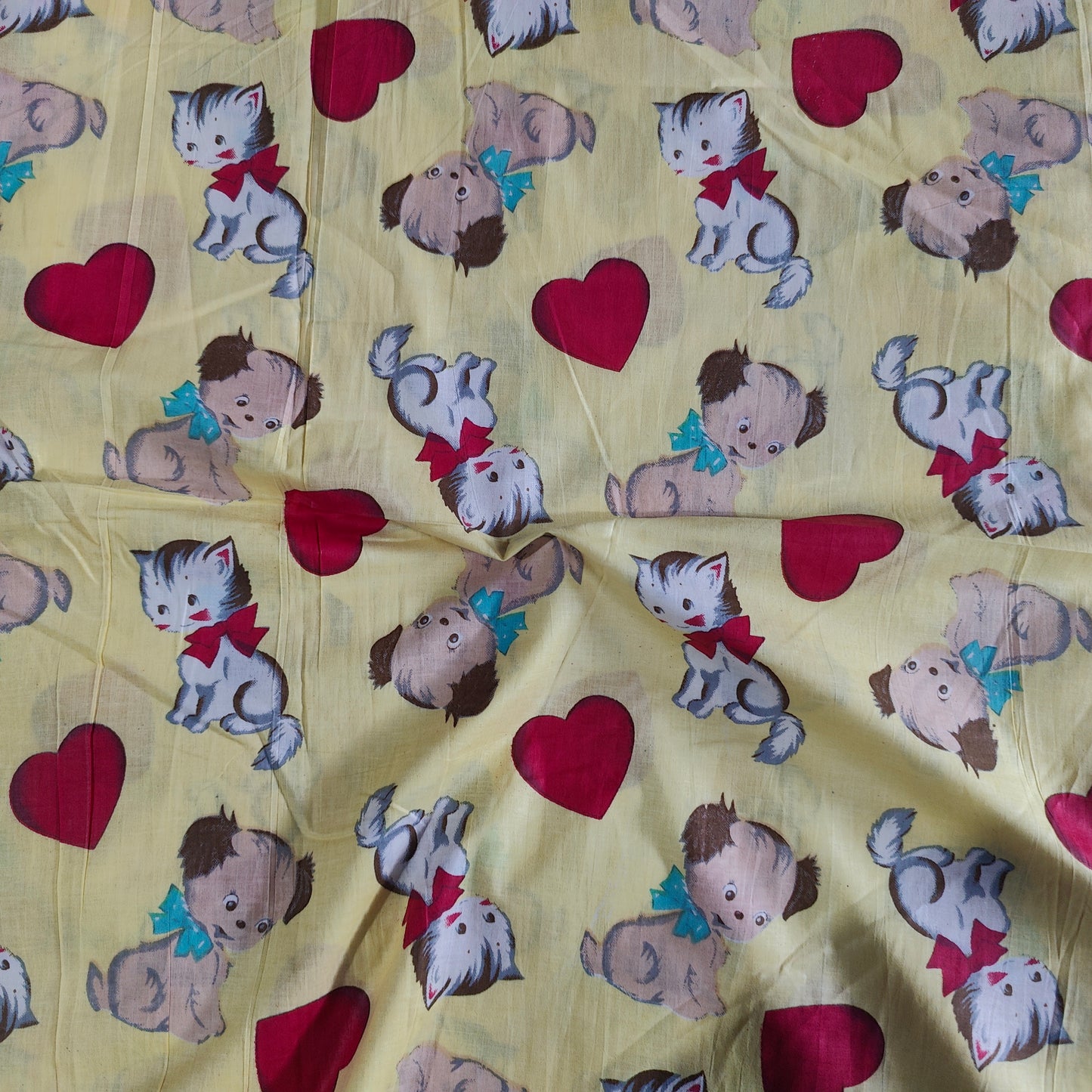 Puppy Love yellow Cotton cambric 44 inches width Fabric per meter