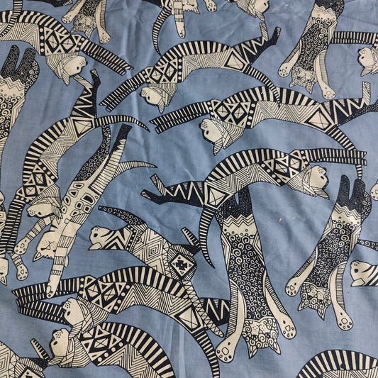 Cat Party Grey Cotton cambric 44 inches width Fabric per meter