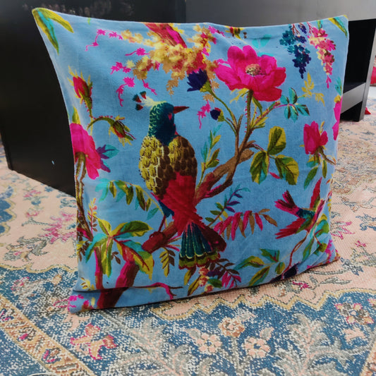 18" Powder Blue Paradise Velvet Cushion Cover-Sale