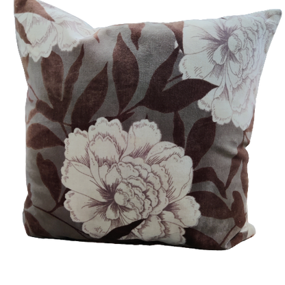 16" Brown Floral Velvet Cushion Cover/Throw Pillow- Sale