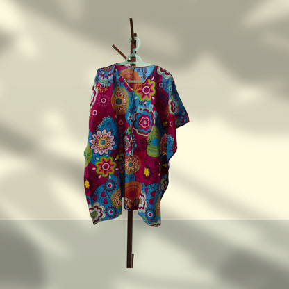Cotton Cambric Kaftan for Summers Pink Flowers