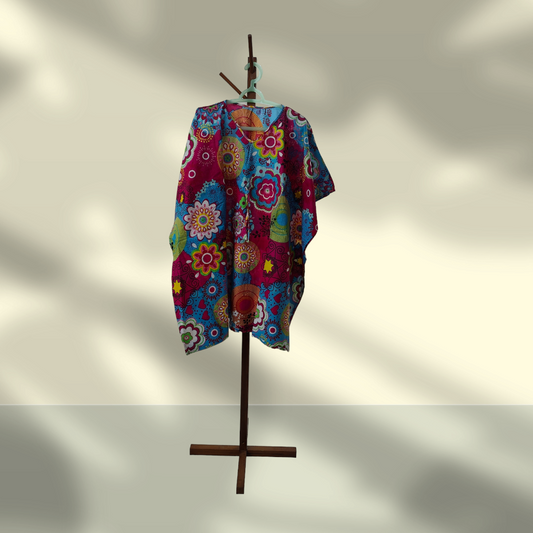 Cotton Cambric Kaftan for Summers Pink Flowers