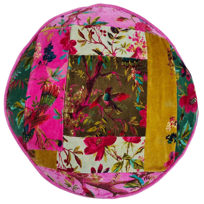 Patchwork Velvet Round Ottoman / bean bag -Bright Pink