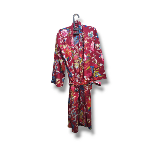 Cotton Hand Printed Kimono Robe Tree of life Maroon