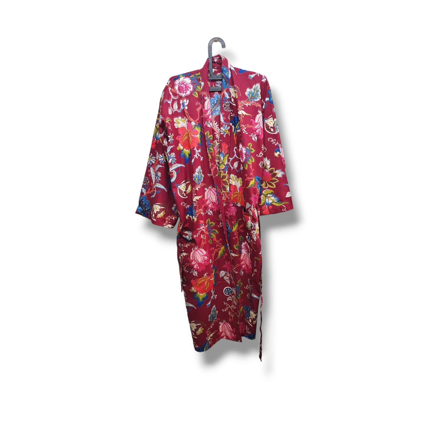 Cotton Hand Printed Kimono Robe Tree of life Maroon
