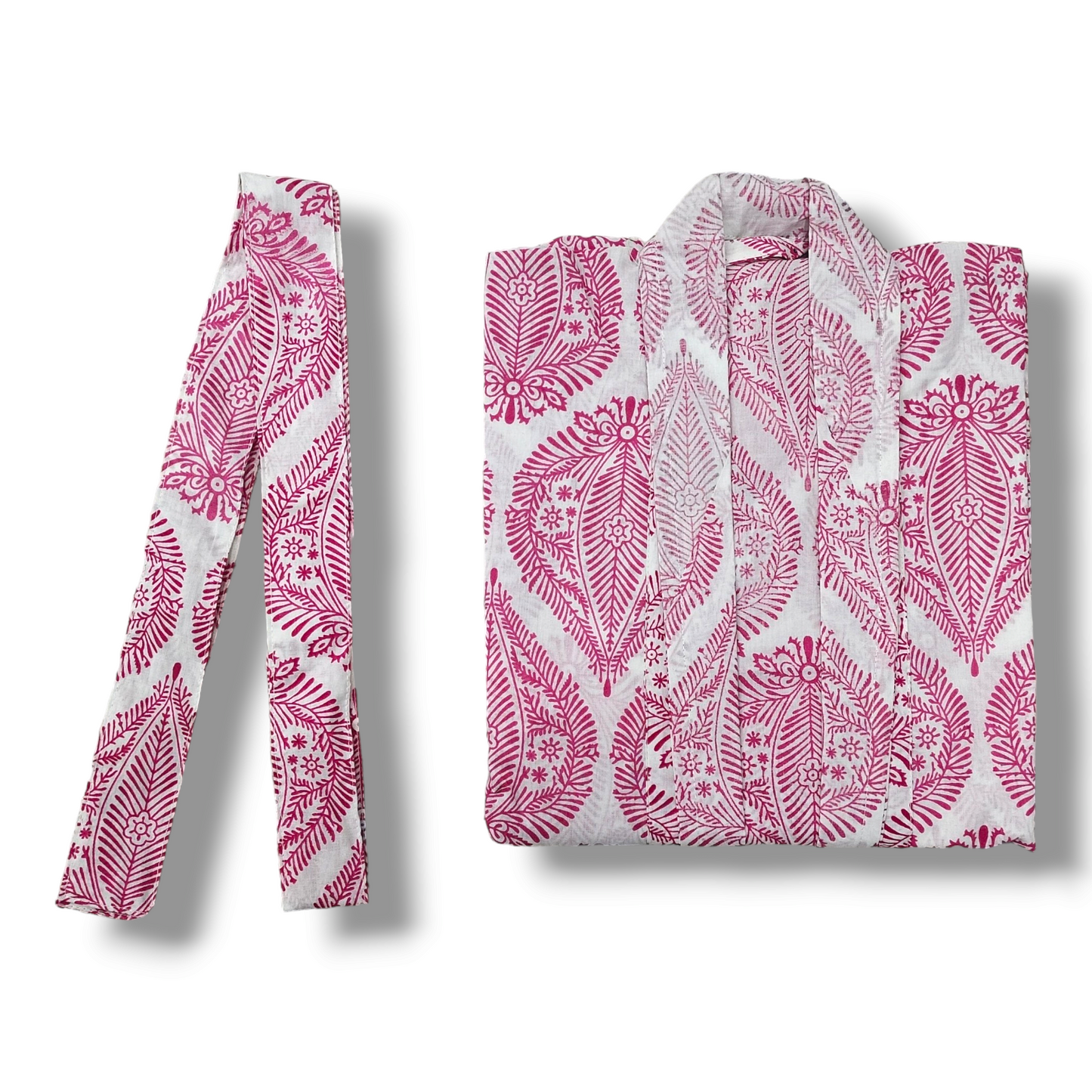 Cotton Hand Printed Kimono Robe Palladio Pink