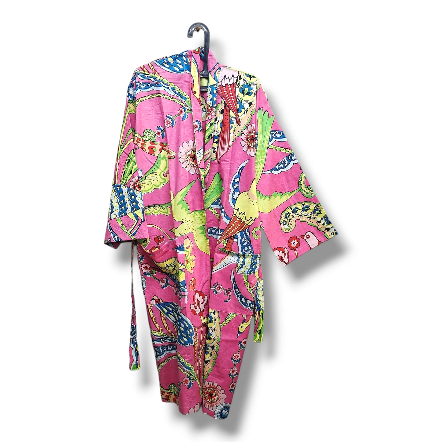 Cotton Hand Printed Kimono Robe Midnight Gospel Pink