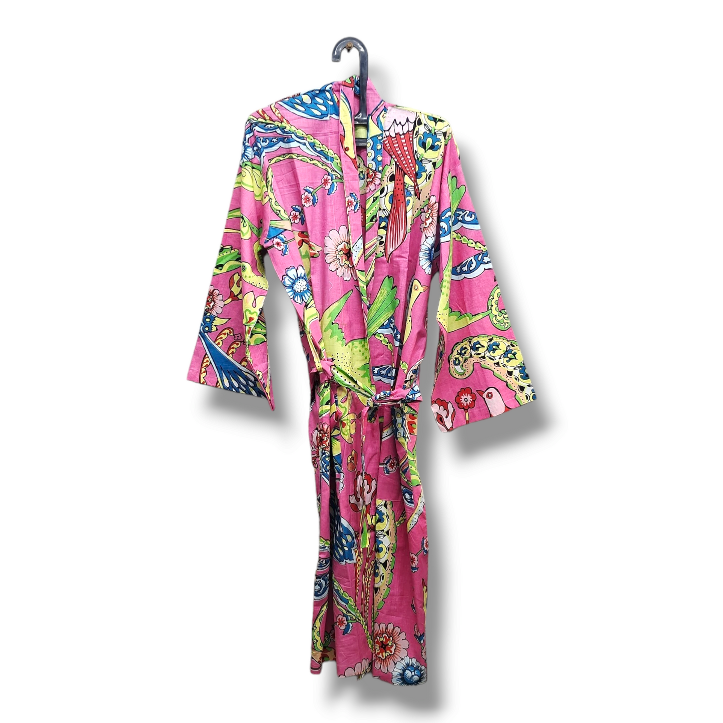 Cotton Hand Printed Kimono Robe Midnight Gospel Pink