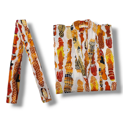 Cotton Hand Printed Kimono Robe Fire inspired