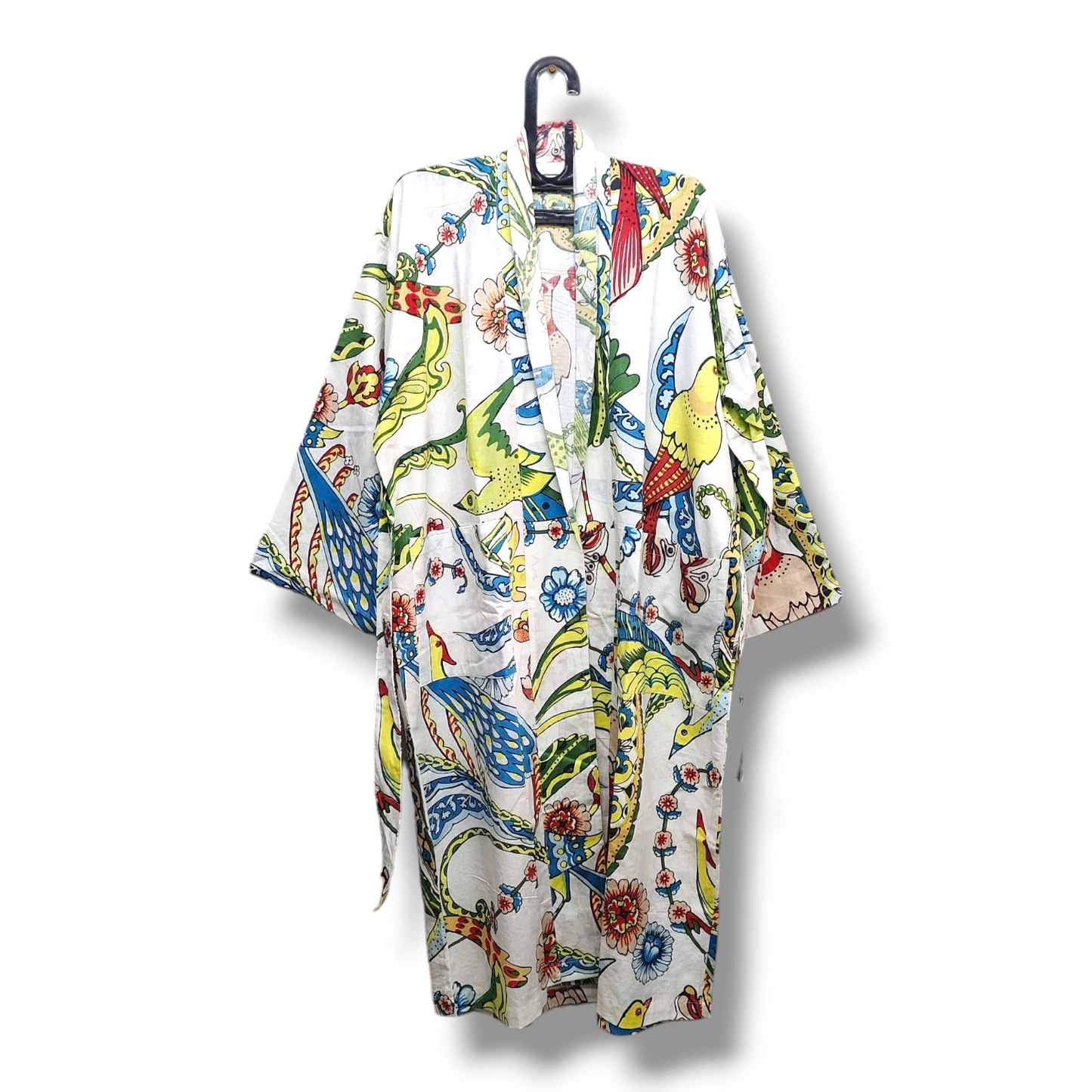 Cotton Hand Printed Kimono Robe Midnight Gospel White