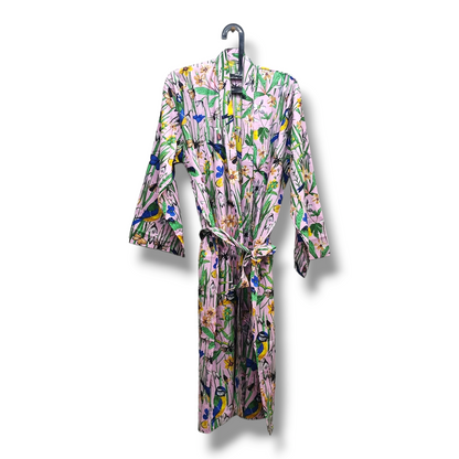 Cotton Hand Printed Kimono Robe Kingfisher