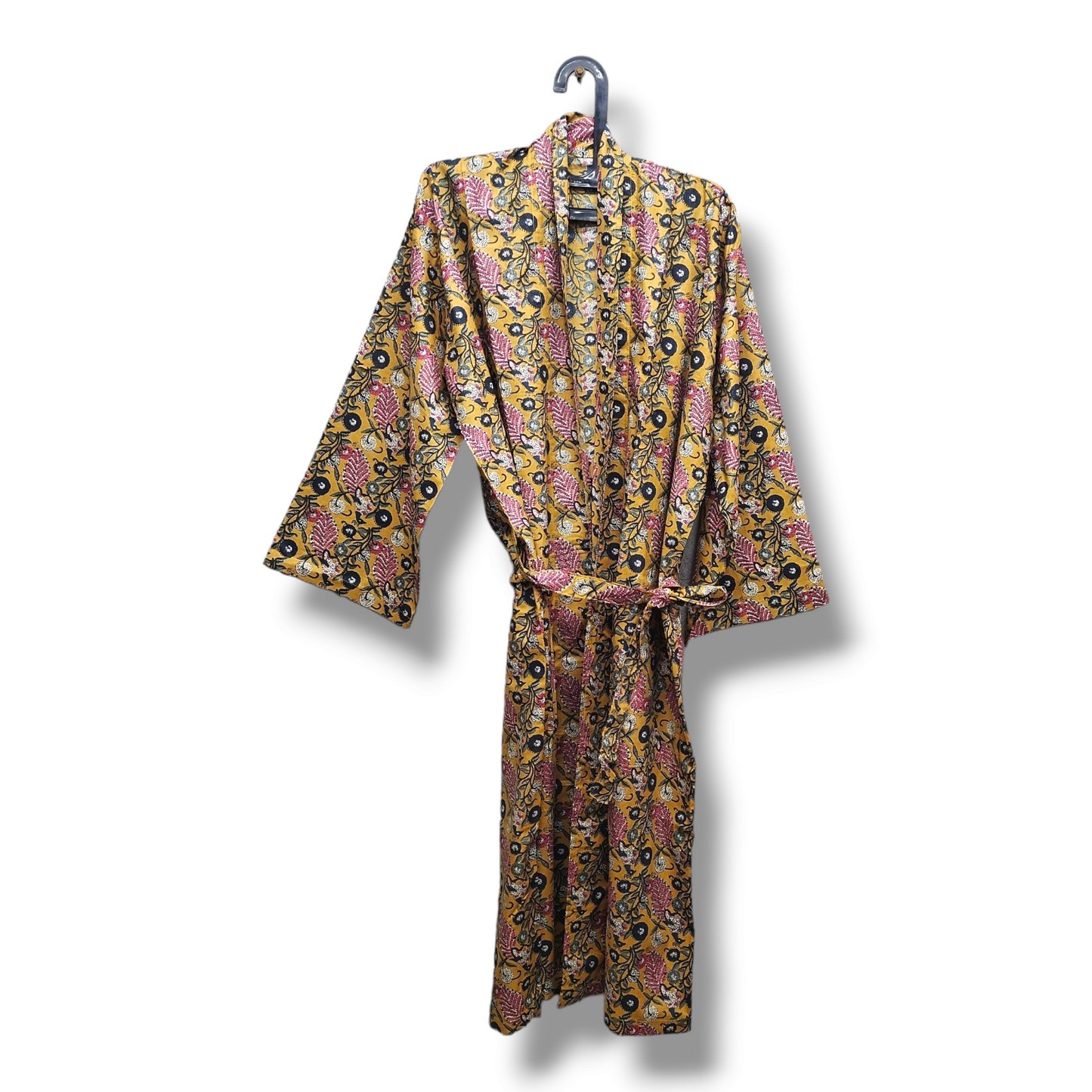 Cotton Hand Printed Kimono Robe Luxe Yellow