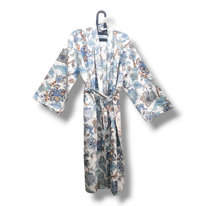 Cotton Hand Printed Kimono Robe Floral Garden