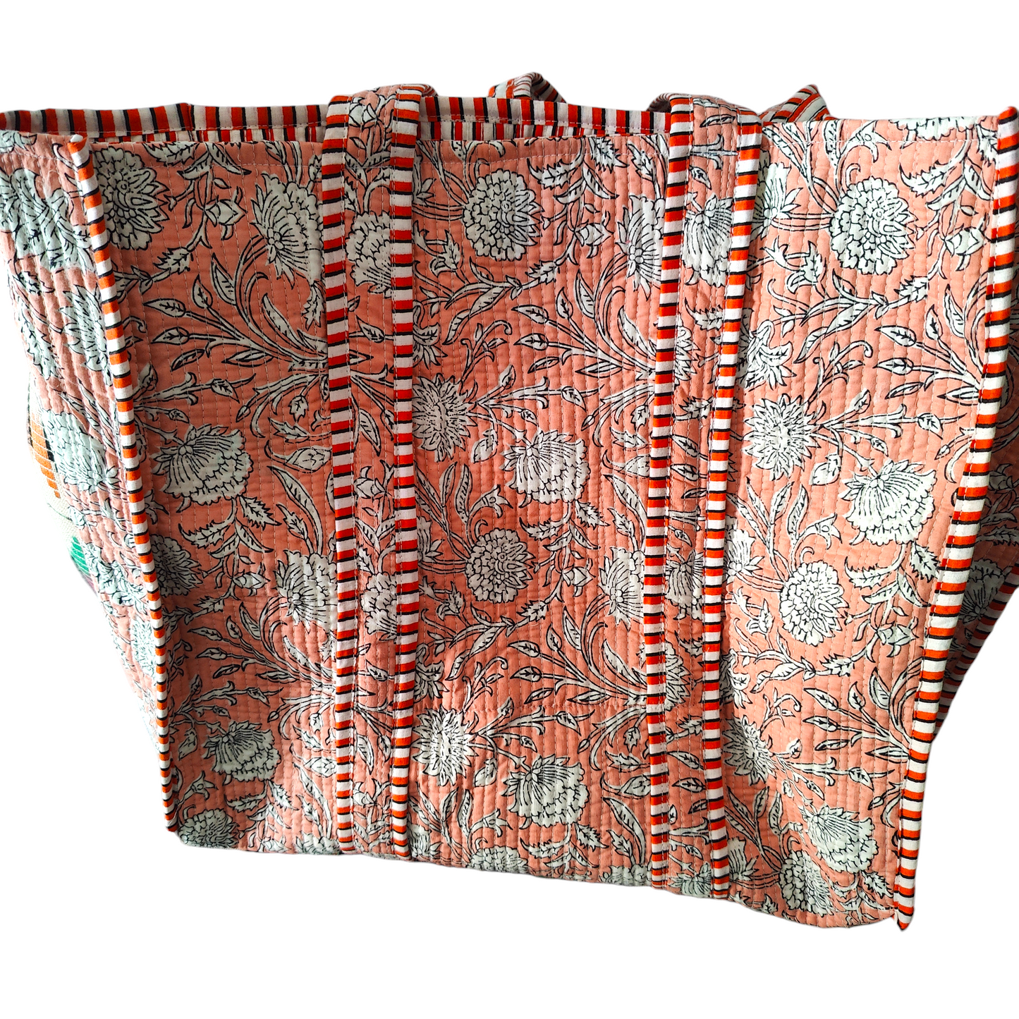 Handmade Quilted Tote Bag - Peach Paisley