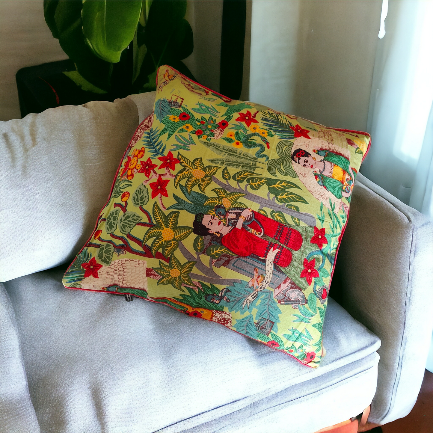 18" Frida Green Cotton Cushion Cover