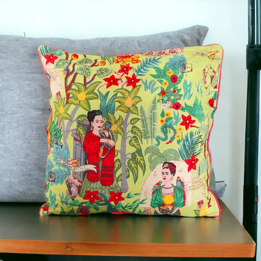 18" Frida Green Cotton Cushion Cover