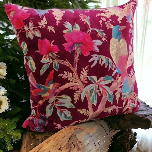 18" Luxe Maroon Paradise Velvet Cushion Cover-Sale