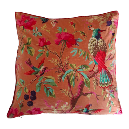 18" Orange Birds of Paradise Cotton Cushion Cover