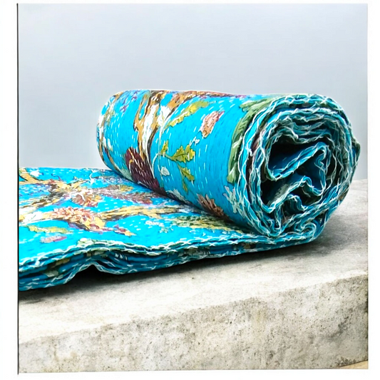 Hand Quilted Kantha Bedcover- Tree of life blue