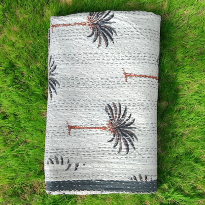 Hand Quilted Kantha Bedcover- Palm Tree