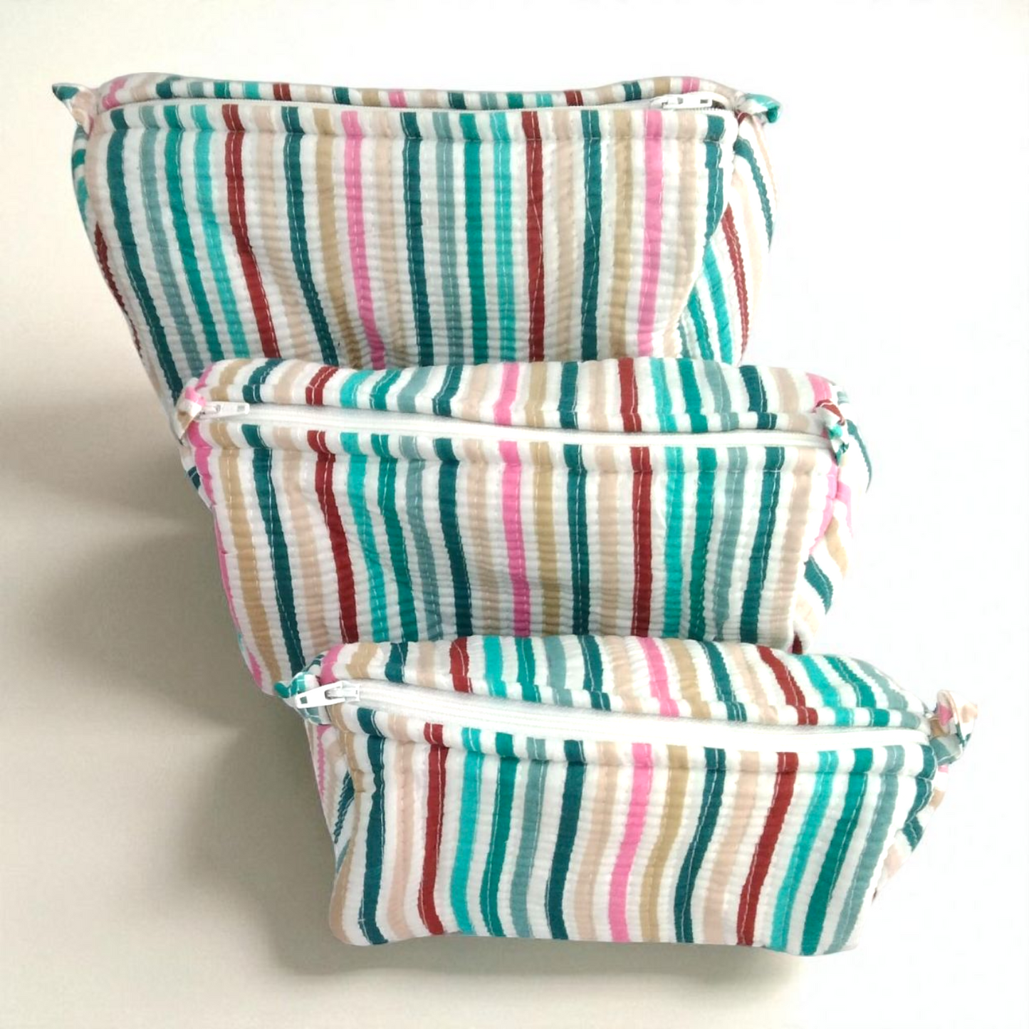 Vanity bag/ toiletry bag set of 3- Colorful stripes