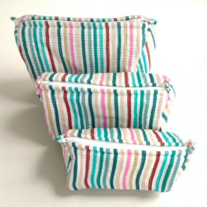 Vanity bag/ toiletry bag set of 3- Colorful stripes