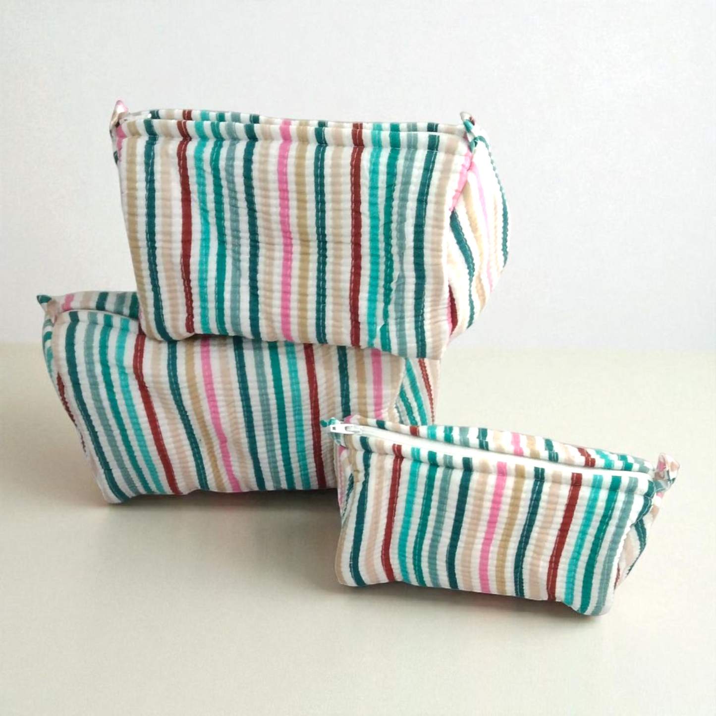 Vanity bag/ toiletry bag set of 3- Colorful stripes