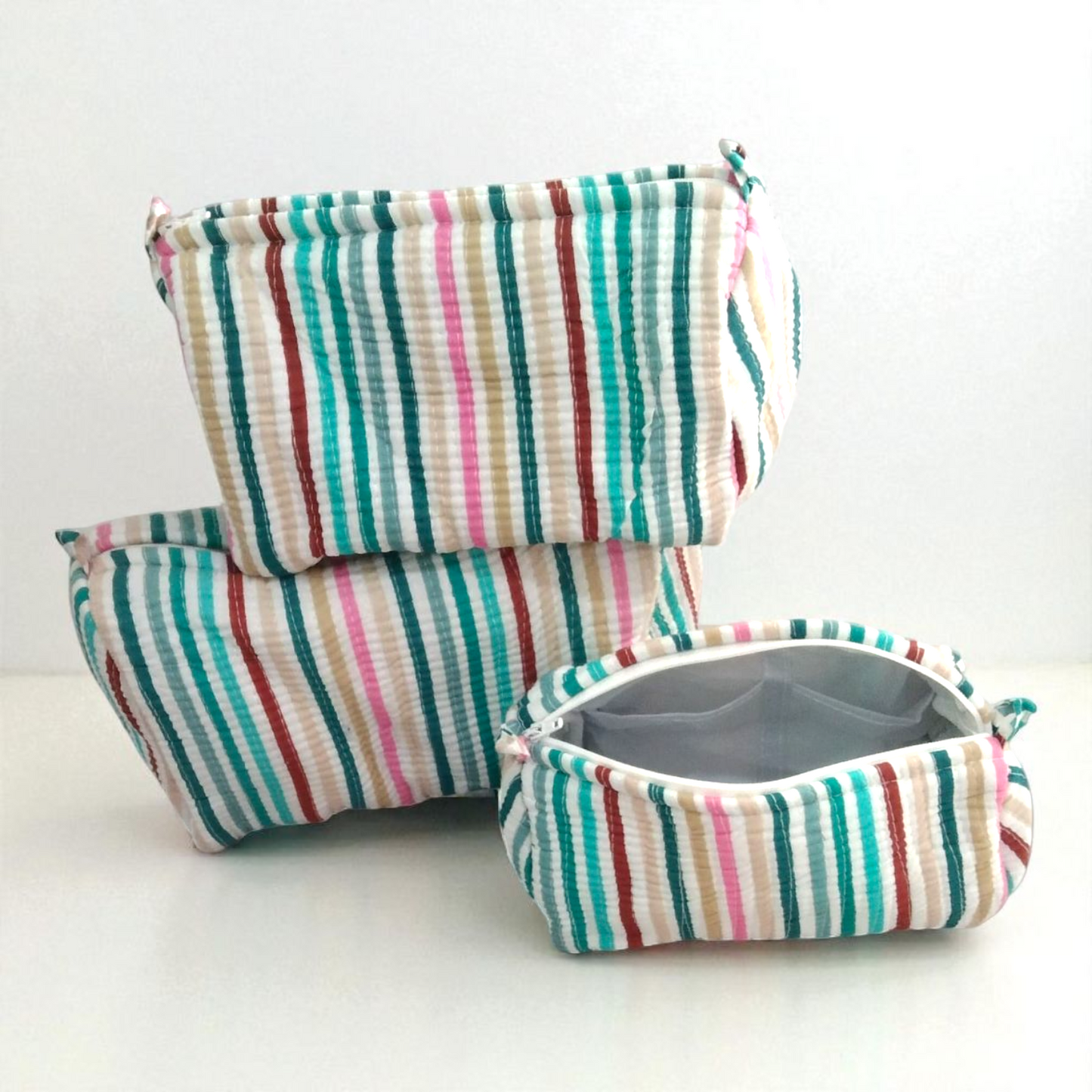 Vanity bag/ toiletry bag set of 3- Colorful stripes