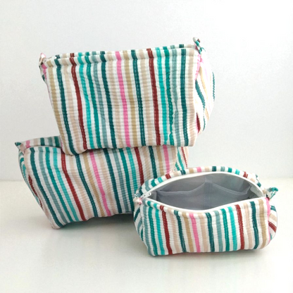 Vanity bag/ toiletry bag set of 3- Colorful stripes