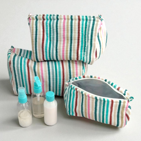 Vanity bag/ toiletry bag set of 3- Colorful stripes