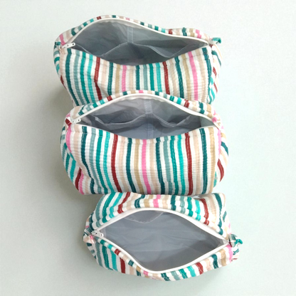 Vanity bag/ toiletry bag set of 3- Colorful stripes