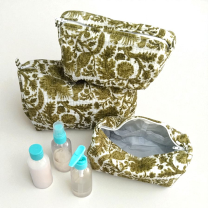 Vanity bag/ toiletry bag set of 3- Green Floral