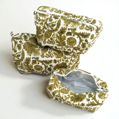 Vanity bag/ toiletry bag set of 3- Green Floral
