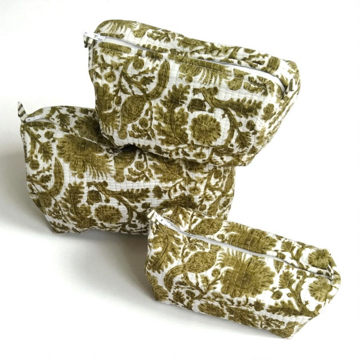 Vanity bag/ toiletry bag set of 3- Green Floral
