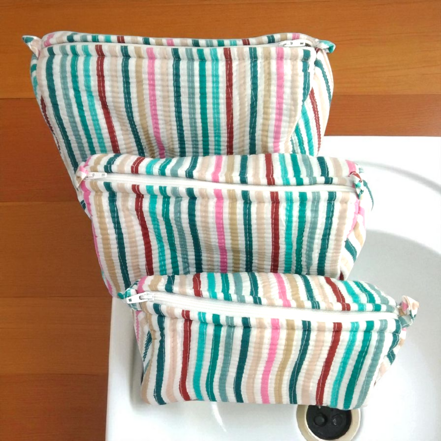 Vanity bag/ toiletry bag set of 3- Colorful stripes