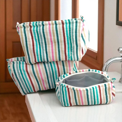 Vanity bag/ toiletry bag set of 3- Colorful stripes