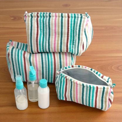 Vanity bag/ toiletry bag set of 3- Colorful stripes