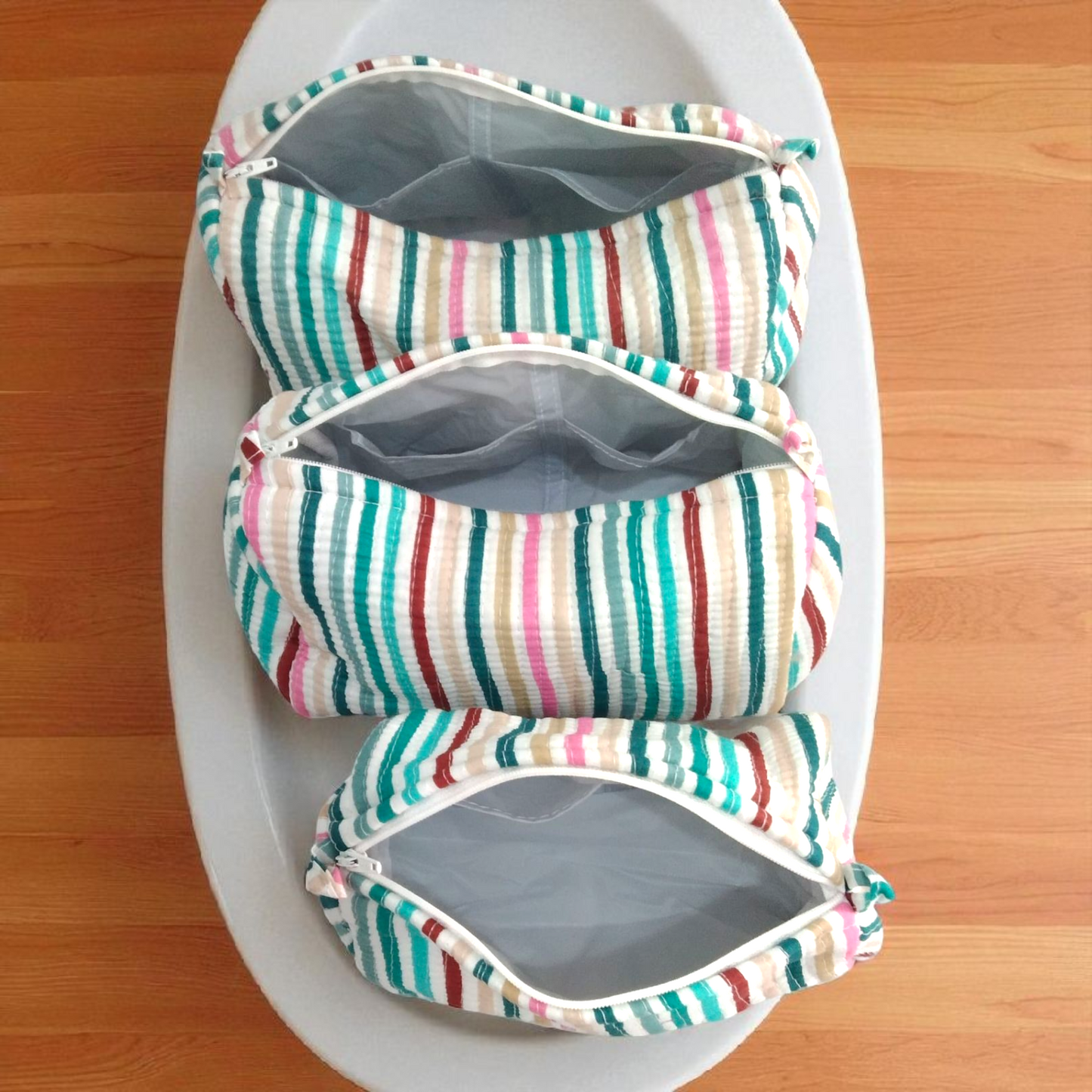 Vanity bag/ toiletry bag set of 3- Colorful stripes